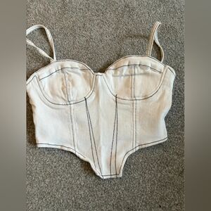 White Corset Top with Black Stitching